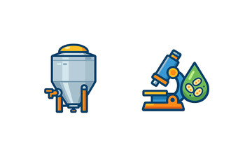 Naklejka premium Microscope and Fermentation Tank Icons