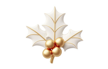 Obraz premium Stylized White Holly Leaf with Gold Berries and Outline isolated on a transparent backgroundholly, 