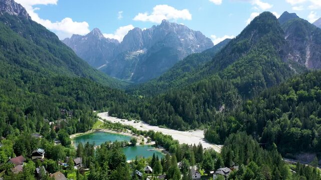 Jasna lake with beautiful mountains. Nature scenery in Triglav national park. Location: Triglav national park. Kranjska Gora, Slovenia, Europe. Mountain lake Jasna in Krajsnka Gora, Slovenia.