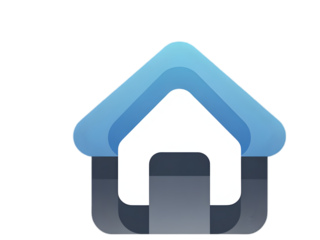 Modern Blue and White House Icon with Geometric Layers, Clean Home Symbol Isolated on Transparent Background