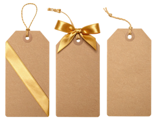Three plain tags with ribbon and twine