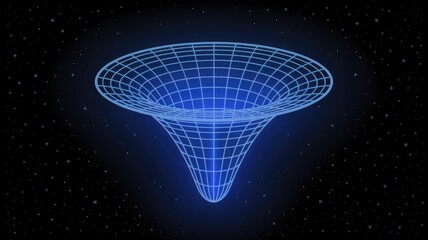 Glowing blue wormhole in deep space with starry background