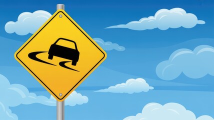 Road sign warning of sharp turn ahead on sunny day