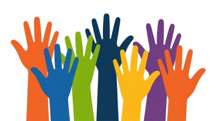 Diverse hands raised in unity and celebration together