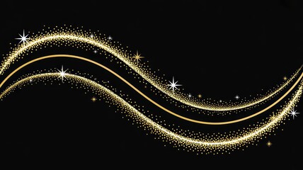 Elegant golden wave design with sparkling stars on black background