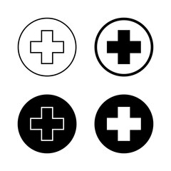 Fototapeta premium Medical cross mark icon in black circle. Healthcare plus symbol