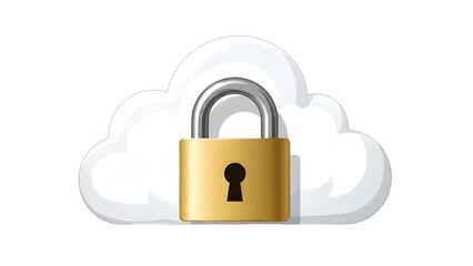 Cloud storage security concept with locked padlock isolated on transparent background