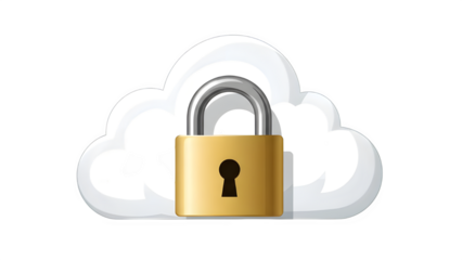 Cloud storage security concept with locked padlock isolated on transparent background