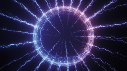 Electric blue and pink lightning bolts radiate from glowing circular plasma