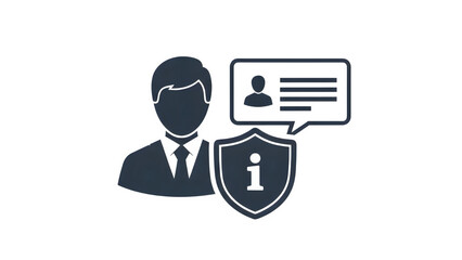 A pixelated icon of a man with a shield and information bubble isolated on transparent background