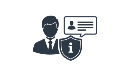 A pixelated icon of a man with a shield and information bubble isolated on transparent background