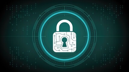 Secure digital padlock with circuit board design on futuristic background
