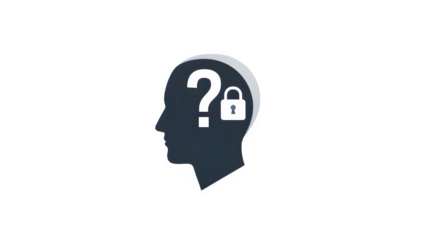 A silhouette of a human head with a question mark isolated on transparent background