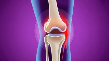 Human knee joint with highlighted pain area