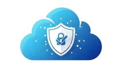 Cloud icon with shield and lock isolated on transparent background
