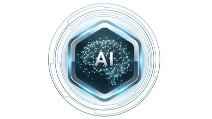 Glowing blue ai logo isolated on transparent background