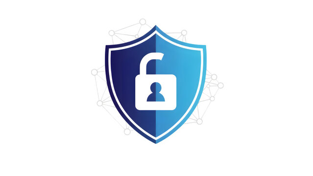 Blue shield with black lock isolated on transparent background