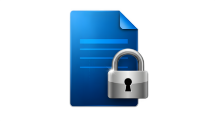Locked blue document file icon isolated on transparent background