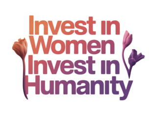 Invest in Women Invest in Humanity text with flowers on white background women empowerment isolated on a transparent background