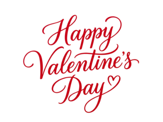 Red Calligraphy Text Happy Valentine's Day with Heart Symbol on White Background isolated on a transparent background