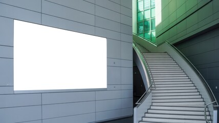 Modern building exterior with blank billboard and staircase
