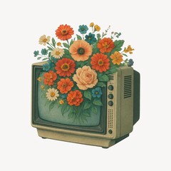 Fototapeta premium Vintage TV blooms with flowers.