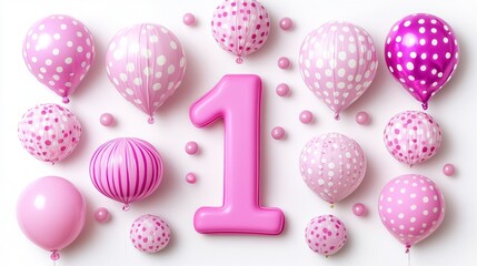 Isolated flat birthday number  1  in pastel colors with simple shapes on white background