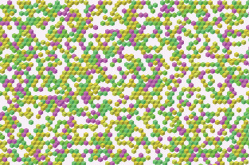 Vibrant abstract pattern of small green yellow and purple spheres creating a modern digital texture for backgrounds and design projects