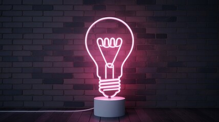 Innovative pink neon light bulb on modern base