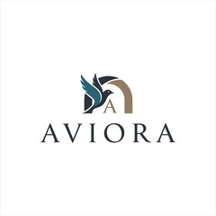 Obraz premium Elegant Aviora logo with stylized bird and letter A for business branding. Vector Logo design.