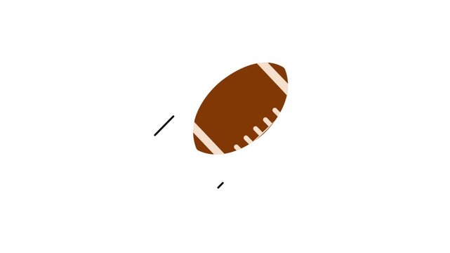 Rugby ball animation, fast moving and rotating rugby ball icon, super bowl match concept, transparent background, 4k video motion graphics