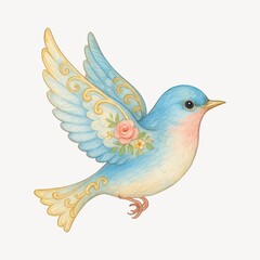 Obraz premium Elegant bluebird with floral details.