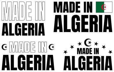 Obraz premium Icons set featuring bold font design for Made in Algeria in different styles