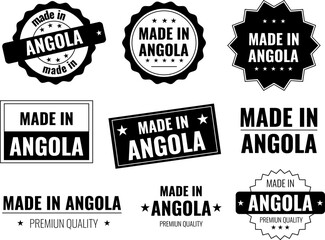 Obraz premium Set of made in Angola labels and icons depicting product emblems for quality goods