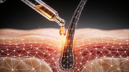 3D Hair Follicle Treatment Illustration with Serum Drop for Hair Growth