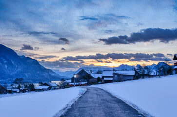 Winter Road Leading to Sunrise in St Gilgen Austria