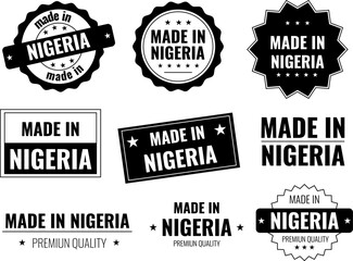 Fototapeta premium Icons set of made in Nigeria labels for local products and quality assurance