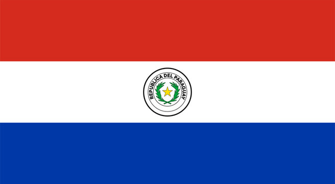 National flag of Paraguay displayed in a clear format with bold colors and emblem