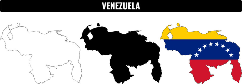Shapes of Venezuela with flag design and outline representations displayed side by side