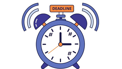 Alarm Clock Ringing with Deadline Notification on White Background Illustration
