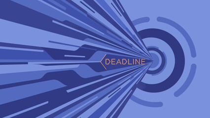 Lines and shapes converging towards a deadline symbol in a blue abstract illustration