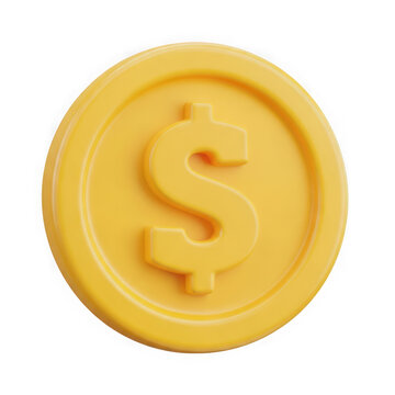 3d rendered yellow dollar coin with dollar sign symbol