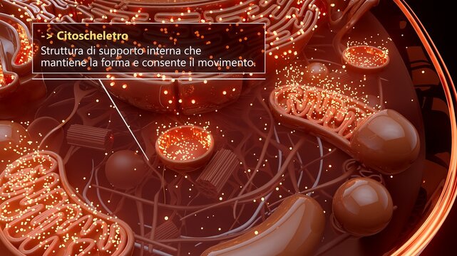 3D illustration of the cytoskeleton with microtubules and filaments in italian