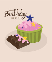 Happy Birthday To You Illustration Muffin Chocolate with Candy Decoration and Chocolate 