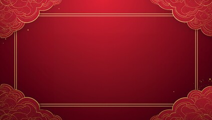 Elegant Red Background with Golden Floral Border and Cloud Design