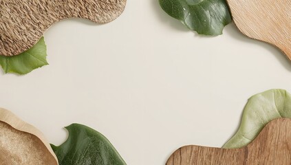 Organic Shapes of Wood and Leaves on Neutral Background for Design