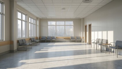 Serene and Spacious Hospital Waiting Room with Natural Light