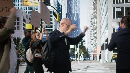Public demonstration shows people united in activism against corruption, law misconduct and censorship, demanding democracy and equal rights. Non-violent protest and political action. Camera A.