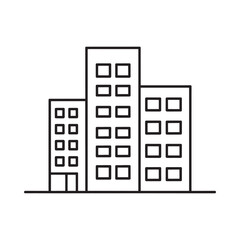 Simple outline drawing of several modern buildings with rectangular windows © MSTASIA