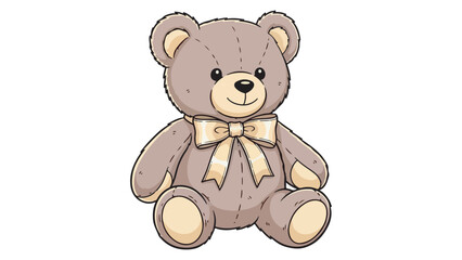 Naklejka premium A cute brown teddy bear with a bow sitting down, isolated on a white background.